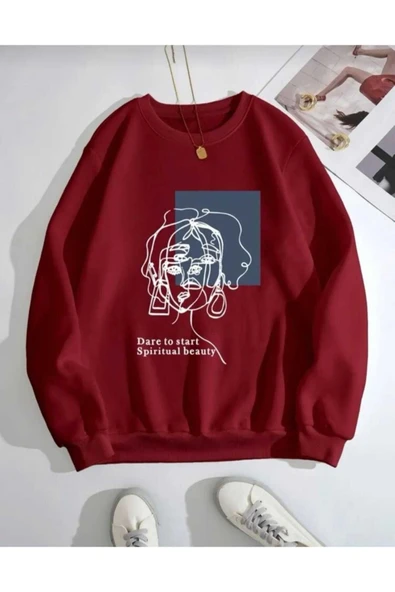 KOZİA OUTDOORS malkoçbey bordo oyaka oversize unisex swetşhirt - Resim 3