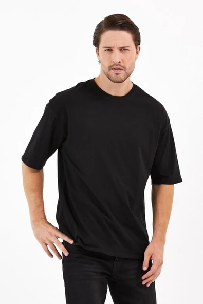 JAKARLI Unisex Pamuklu Bisiklet Yaka Beyaz Oversize T-shirt - Resim 6