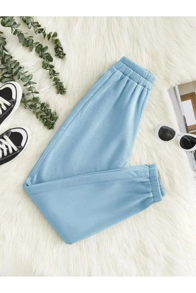 blackbonds Unisex 3 İplik Şardonlu Düz Yüksel Bel Lastikli Paça Cepli Jogger Eşofman Altı - Resim 8