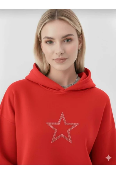 blackbonds 2 İplik Kalın Şardonlu Yıldız Taş Baskılı Oversize Hoodie - Resim 6