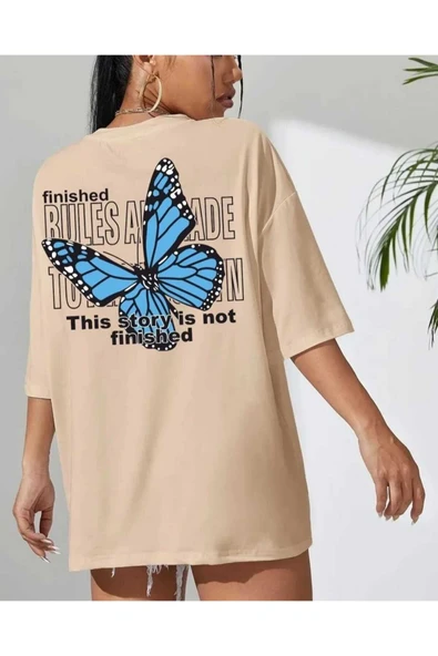 KOZİA OUTDOORS MALKOÇBEY MAVİ SIRT KELEBEK  BASKILI OVERSİZE UNİSEX BASİC T-ŞHİRT - Resim 9