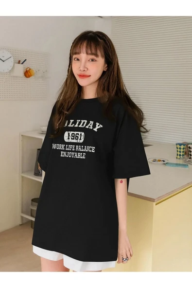 Pasage Unisex Siyah Bisiklet Yaka T-shirt - Resim 3