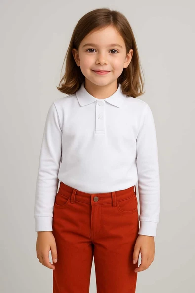 blackbonds Beyaz Unısex Penye Polo Yaka Okul - Resim 3