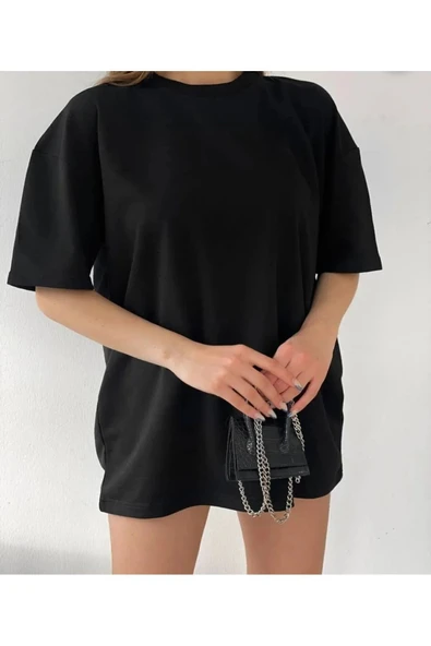 KOZİA OUTDOORS Unisex Pamuk Siyah Bisiklet Yaka Oversize T-shirt ürün görseli