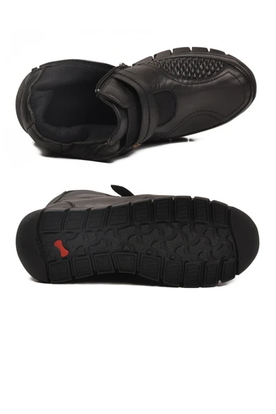 Ayakmod Siyah Hakiki Deri İçi Polarlı Cırtlı Fermuarlı Kaymaz Kadın Bot 3609 Z - Resim 5