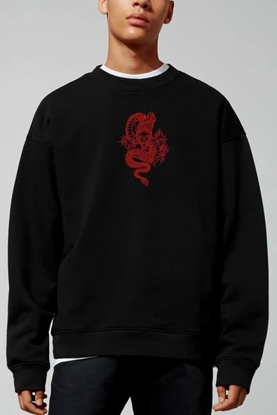 Pasage Arka-ön Dragon Baskılı Siyah Sweatshirt - Resim 2