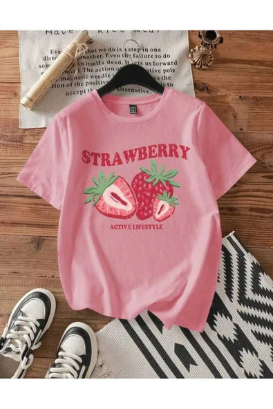 KOZİA OUTDOORS malkoçbey çilek baskılı oversize unisex basic t-şhirt ürün görseli