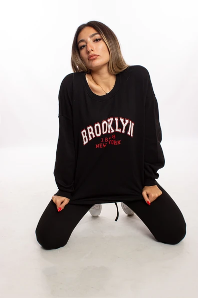 blackbonds Kadin Brooklyn Baskılı Oversize Sweatshirt - Resim 5