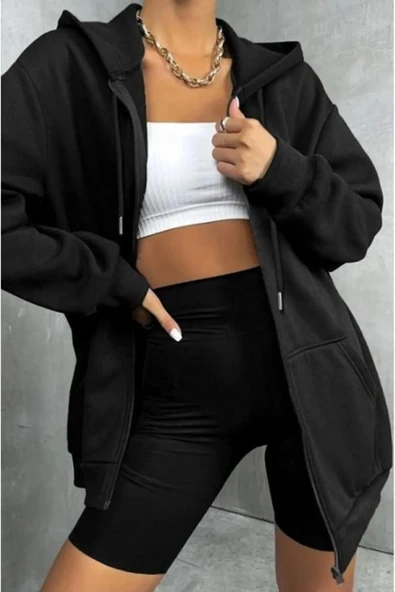 blackbonds Unisex Siyah Oversize 3 Iplik Sweatshirt - Resim 2