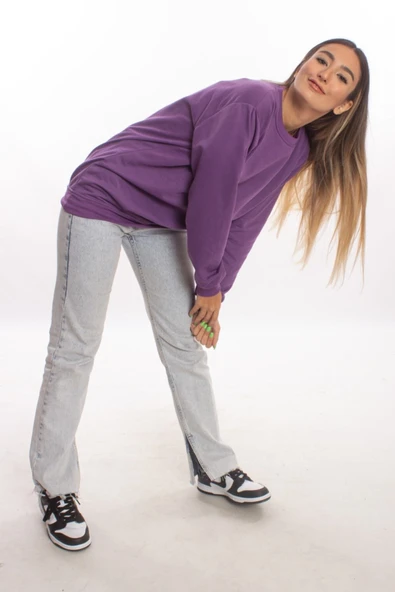 blackbonds Kadin Gri Basic Oversize Sweatshirt - Resim 11