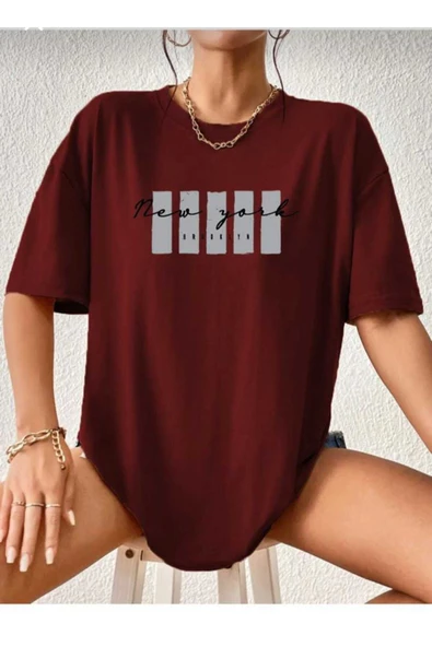 KOZİA OUTDOORS malkoçbey newyork broklıyn baskılı overisze unisex basic t-şhirt - Resim 4