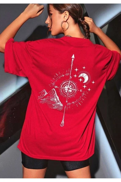 KOZİA OUTDOORS pusula sırt baskılı oversize basic o yaka unisex t-şhirt ürün görseli