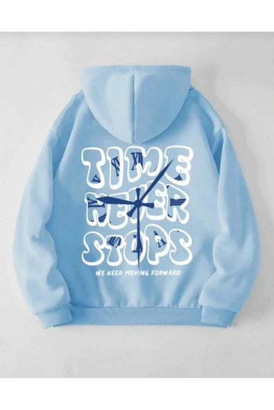 KOZİA OUTDOORS TIME BASKILI OVERSİZE UNİSEX KAPÜŞONLU SWETŞHİRT - Resim 3