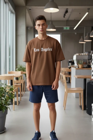 KOZİA OUTDOORS malkoçbey los angeles baskılı oversize unisex basic o yaka t-şhirt - Resim 3