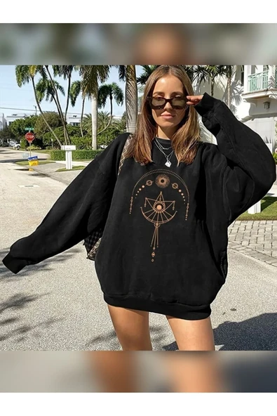 blackbonds Kadın Bakır Terazi Baskılı Oversıze Unısex Sweatshirt Uzun Blckbnds ürün görseli