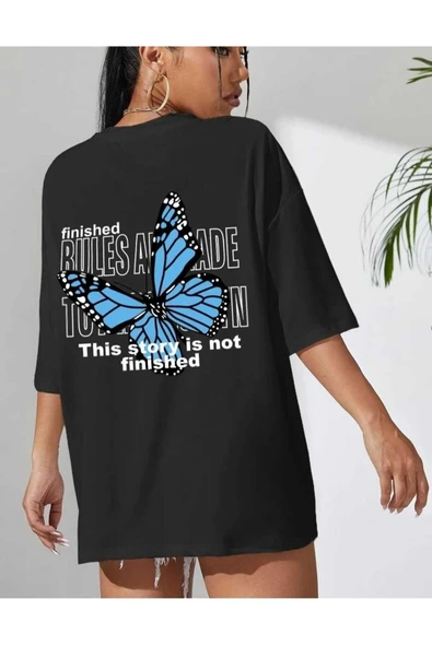 KOZİA OUTDOORS MALKOÇBEY MAVİ SIRT KELEBEK  BASKILI OVERSİZE UNİSEX BASİC T-ŞHİRT - Resim 3