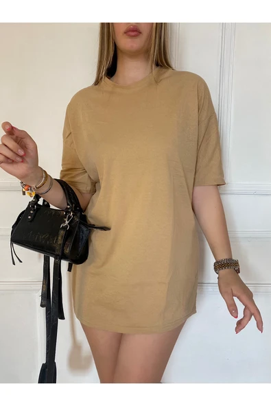 my trendy Unısex Düz Renk Basic Oversize Pamuklu Örme Kısa Kollu Bol Kalıp Tshirt - Resim 6