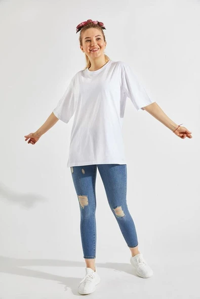 KAM TİŞÖRT Beyaz Basicoversize Bisiklet Yaka Kısa Kollu T-shirt ürün görseli