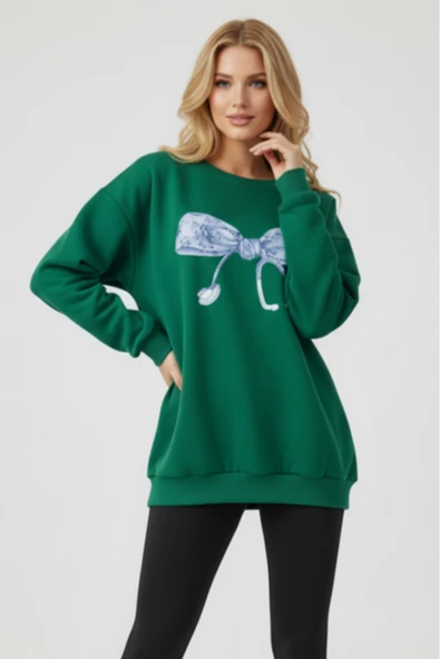 blackbonds steteskop fiyonk bakılı bisiklet yaka kadın sweatshirt - Resim 2