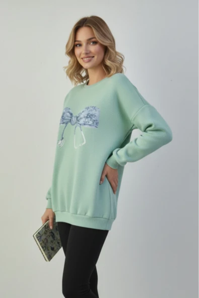 blackbonds steteskop fiyonk bakılı bisiklet yaka kadın sweatshirt - Resim 5