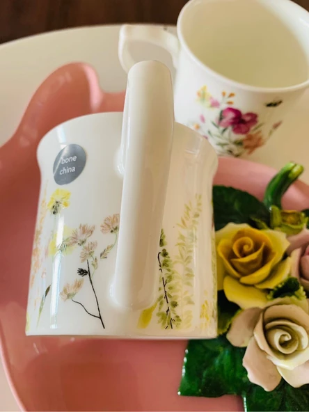 İrlanda Porseleni Nutmeg Bone China Kemik Porselen Sarı Papatya Çiçek Desenli Kupa/Mug - Resim 2