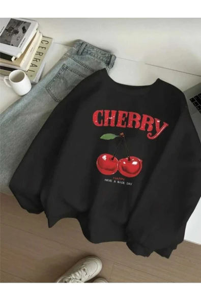 KOZİA OUTDOORS CHERRY baskılı oversize unisex basic sweatşhirt ürün görseli