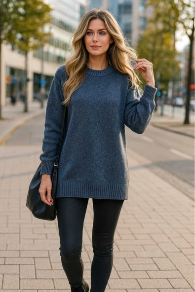 KOZİA OUTDOORS Kadın Kışlık Triko Kazak Siyah Gri Kalın Çizgili Crop - Resim 5