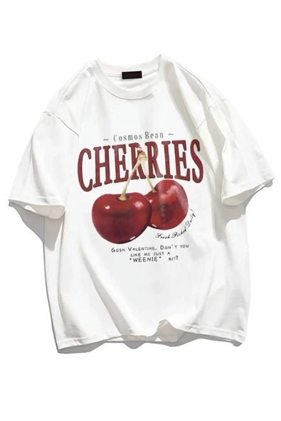 Meyar Red Cherries Baskılı Oversize Unisex Tshirt ürün görseli