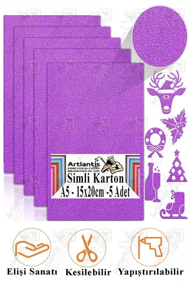 Simli Karton A5 15x20 cm 5 li 1 Paket Simli Fon Kartonu Parıltılı Kağıt Anasınıfı Kreş Etkinlik Proje Dekoratif - Resim 7