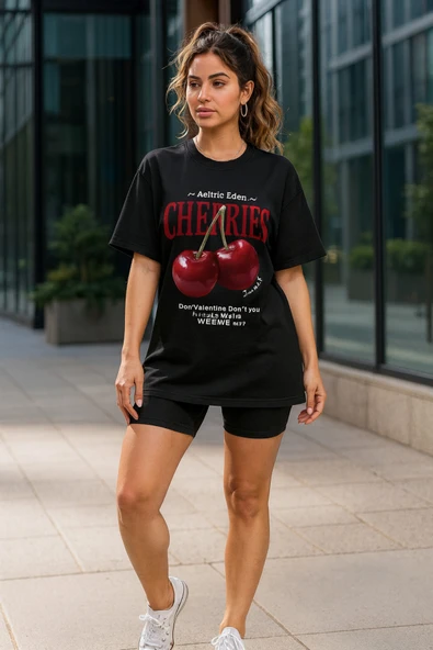 KOZİA OUTDOORS MALKOCBEY CHERRIES BASKILI OVERSİZE BASİC O YAKA T-ŞHİRT - Resim 3