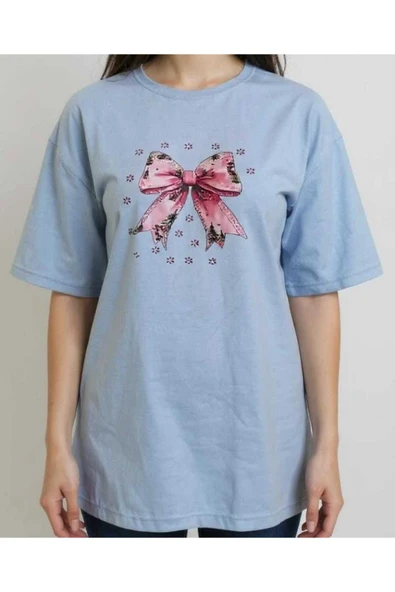 KOZİA OUTDOORS kartaneli fiyonk baskılı kadın bisiklet yaka basic tişört - Resim 2