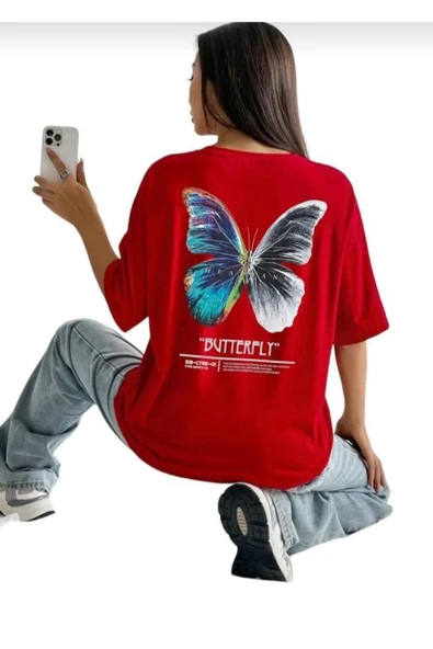 KOZİA OUTDOORS kadın butterfly baskılı bisiklet yaka tişört ürün görseli