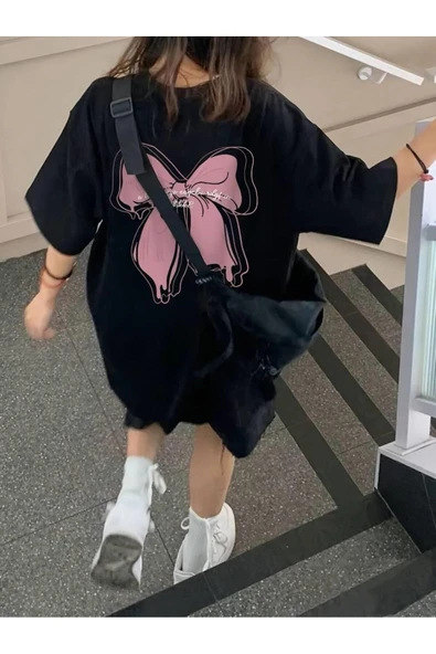 Oldeys Y2k  Sırt Baskılı Kurdele Oversize T-shirt ürün görseli