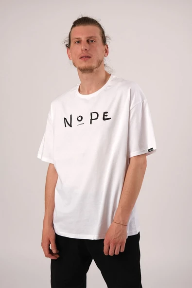 Pasage Oversize Nope Baskılı Beyaz Tshirt ürün görseli