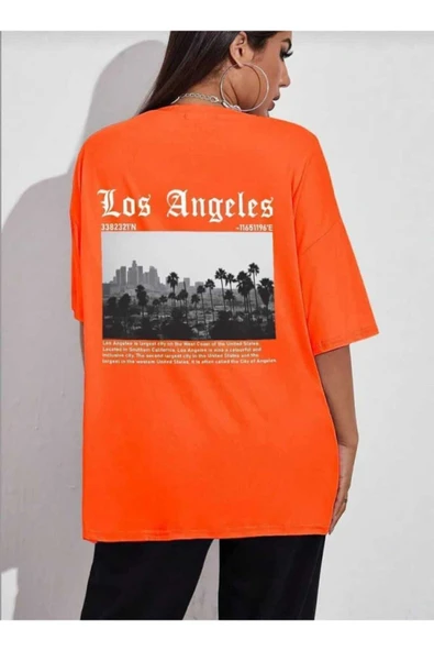 KOZİA OUTDOORS los angeles sırt baskılı o yaka oversize unisex basic t-şhirt - Resim 8