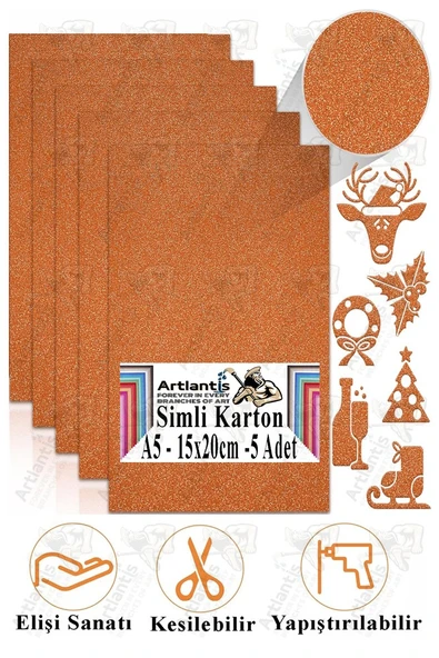 Simli Karton A5 15x20 cm 5 li 1 Paket Simli Fon Kartonu Parıltılı Kağıt Anasınıfı Kreş Etkinlik Proje Dekoratif - Resim 10