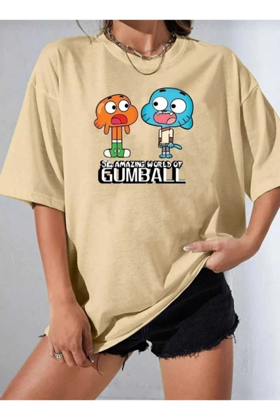 KOZİA OUTDOORS çizgi film karakterleri  baskılı oversize basic o yaka unisex t-şhirt - Resim 3