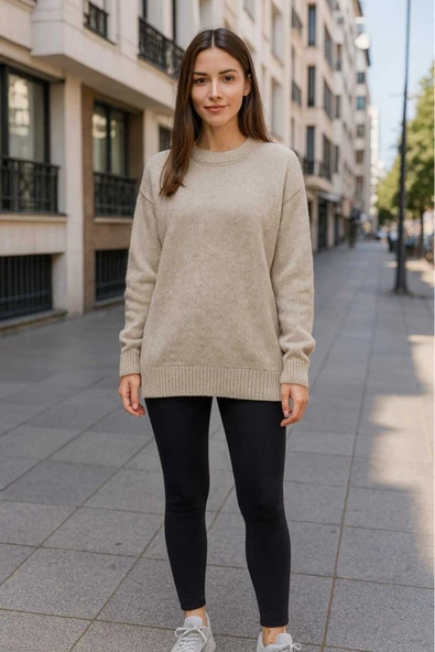 KOZİA OUTDOORS Kadın Kışlık Triko Kazak Siyah Gri Kalın Çizgili Crop - Resim 6