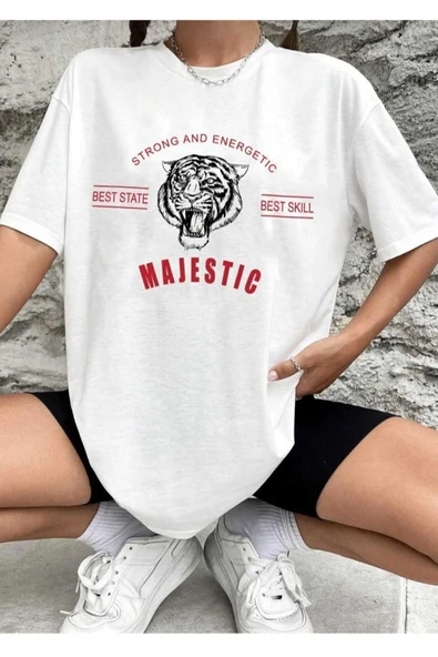 KOZİA OUTDOORS Yeni Sezon Majestic Baskılı Oversize Unisex Bisiklet Yaka Tişört - Resim 5