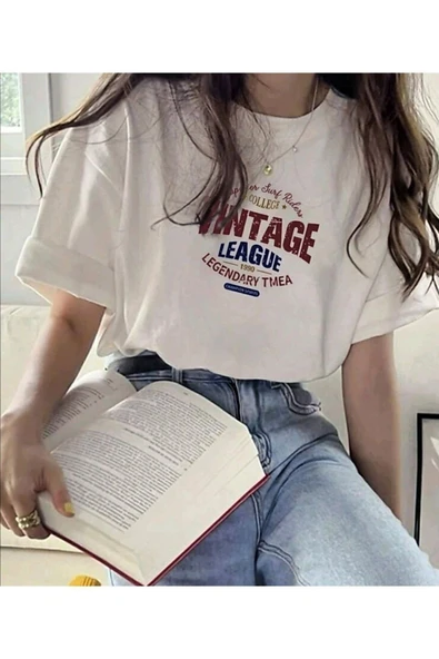 HATCELL Beyaz Vintage Baskılı T-shirt ürün görseli