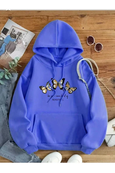 KOZİA OUTDOORS malkoçbey beautıful 3 kelebek baskılı kapüşonlu sweatşhirt - Resim 4
