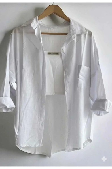 blackbonds Kadın Keten Gömlek Yazlık Oversize Gömlek Yeni Sezon - Resim 5