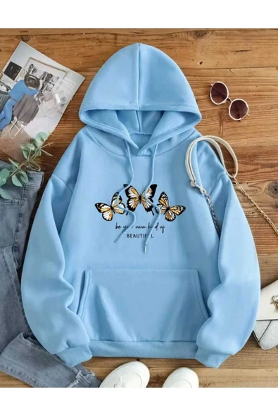 KOZİA OUTDOORS malkoçbey beautıful 3 kelebek baskılı kapüşonlu sweatşhirt ürün görseli