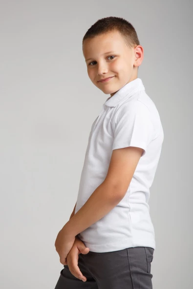 Dragora Erkek Çocuk Penye Polo Yaka Beyaz Okul T-shirt - Resim 3