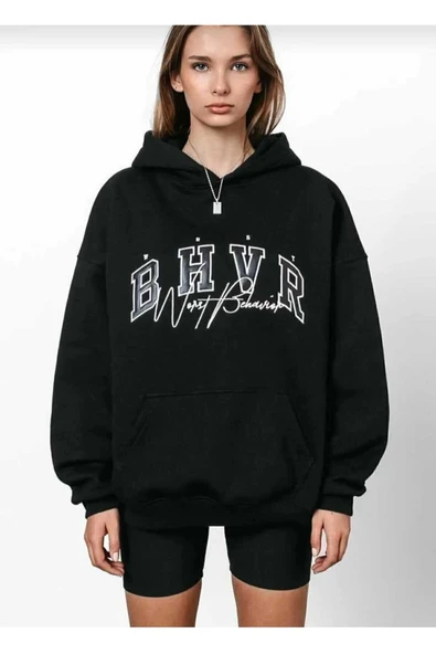 KOZİA OUTDOORS malkoçbey bhwr baskılı oversize unisex siyah kapüşonlu swetşirt ürün görseli