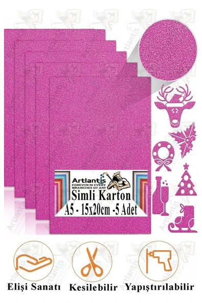 Simli Karton A5 15x20 cm 5 li 1 Paket Simli Fon Kartonu Parıltılı Kağıt Anasınıfı Kreş Etkinlik Proje Dekoratif - Resim 8