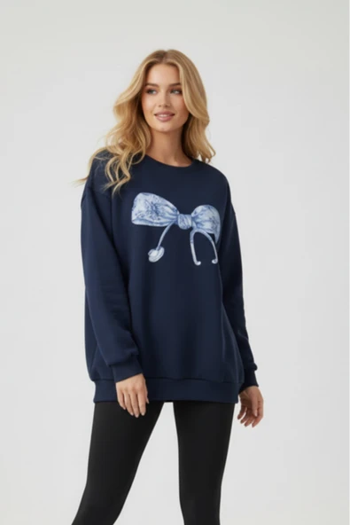 blackbonds steteskop fiyonk bakılı bisiklet yaka kadın sweatshirt - Resim 3