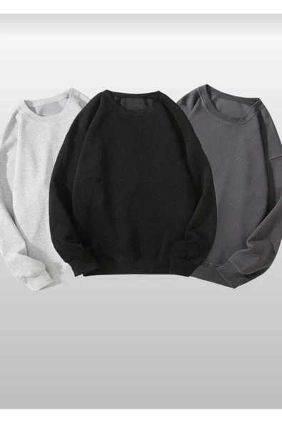 blackbonds 3lü kombin rekler baskısız basic bisiklet yaka sweatşhirt - Resim 2