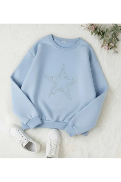 blackbonds Unisex Star Stroke Taş Baskılı Sweatshirt - Resim 5