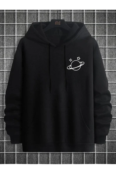 blackbonds Gezegen Baskılı Oversize Kapüşonlu Sweatshirt - Resim 5